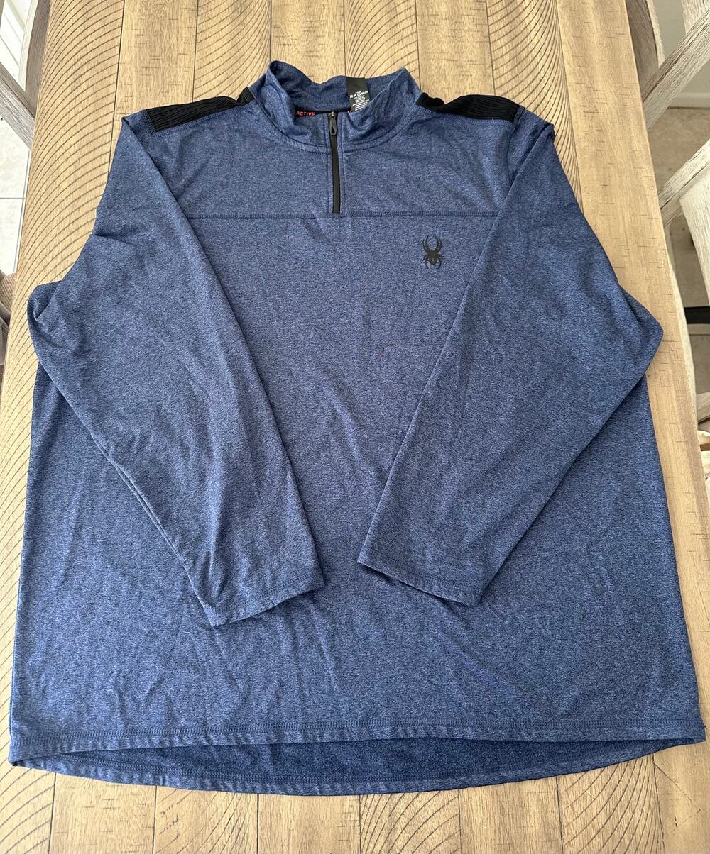 Spyder Active 1/4 Zip Pullover Men XXL Blue Heather Long Sleeve Athletic Shirt